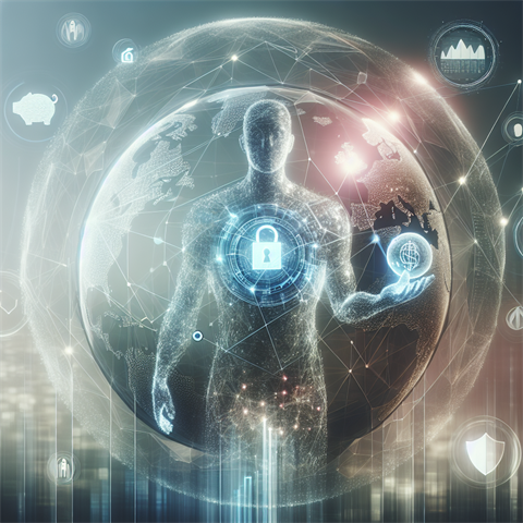 A futuristic digital artwork featuring a central holographic, three-dimensional human silhouette. Th.jpeg